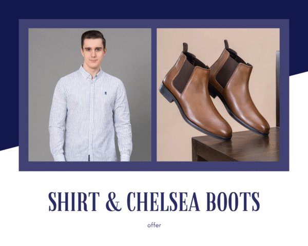 Casual Striped Shirt For Men & Chelsea Boots for Men | Real Leather Shoes With High-Top Pattern